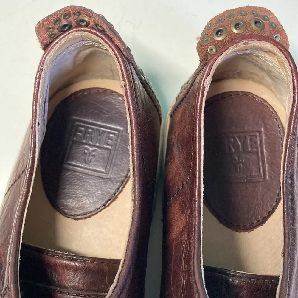Frye Kira Studded Low Sneaker Brown Leather 7